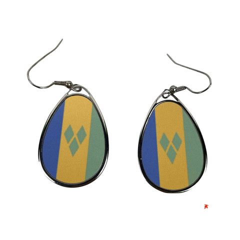 St.Vincent & the Grenadines Flag Design Teardrop Hanging Earrings